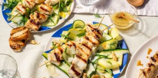 Lemony Chicken Skewers With Squash Salad